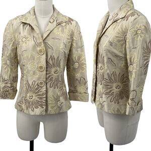 Lafayette 148 Silk Embroidered Floral Blazer Fitted Cream Beige Womens 4 Petite